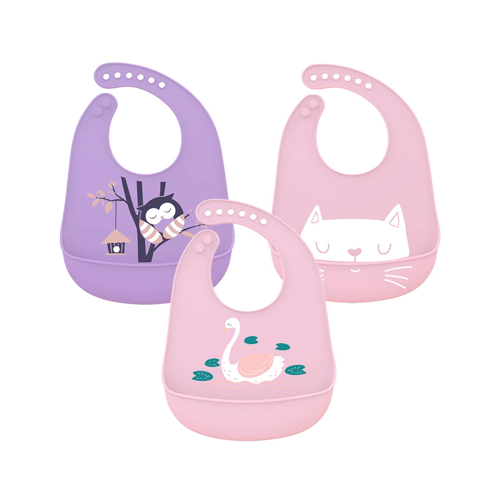 atopo 3 Pcs Baby Silicone Bibs Waterproof Feeding Bibs with Food Catcher Easy Wipe Clean Soft Bibs for Toddlers Newborns Eating Pink
