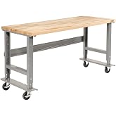 Global Industrial Mobile Adjustable Height Workbench, 60" W x 30" D, 1-3/4" Thick Maple Butcher Block with Square Edge, 2000 Lbs Capacity, Gray, Industrial Workbench
