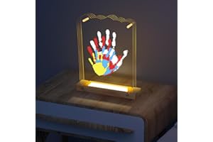 Bixinyo Family Handprint Kit with Light, Baby Hand and Footprint Kit, Family Gifts for New Parents, Christmas, Adoption Gifts, Baby Shower New Mom Gifts, Wooden Craft Family Keepsake (Nature)