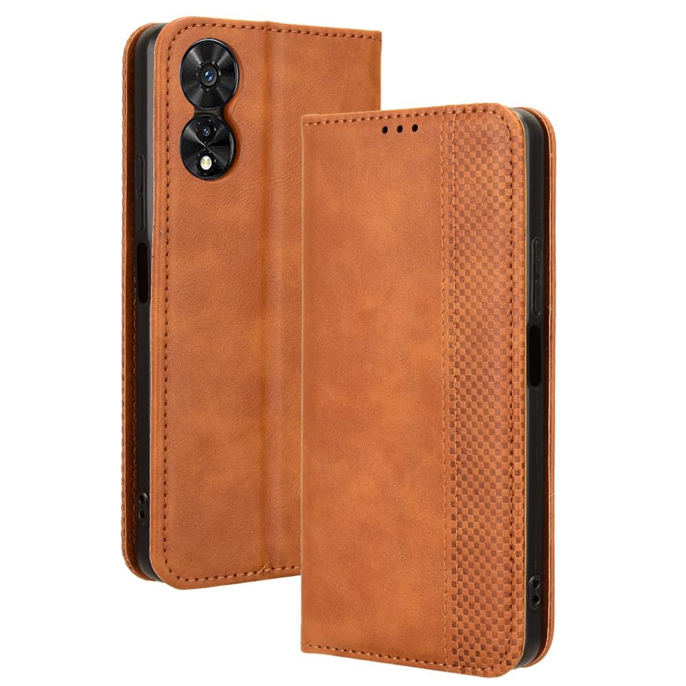 COMAKU Compatible with TCL 505 Case Leather - Flip Cover Protection magnetic Phone Case wallet with Card Holder - Brown