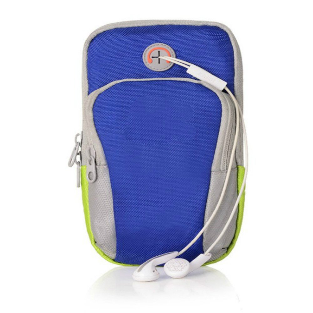 Enshey Sports Armband, Multifunctional Pockets Waterproof Running ArmBag with Key Holder and Earphone Hole，Workout Exercise Gym Jogging Walking (Blue)