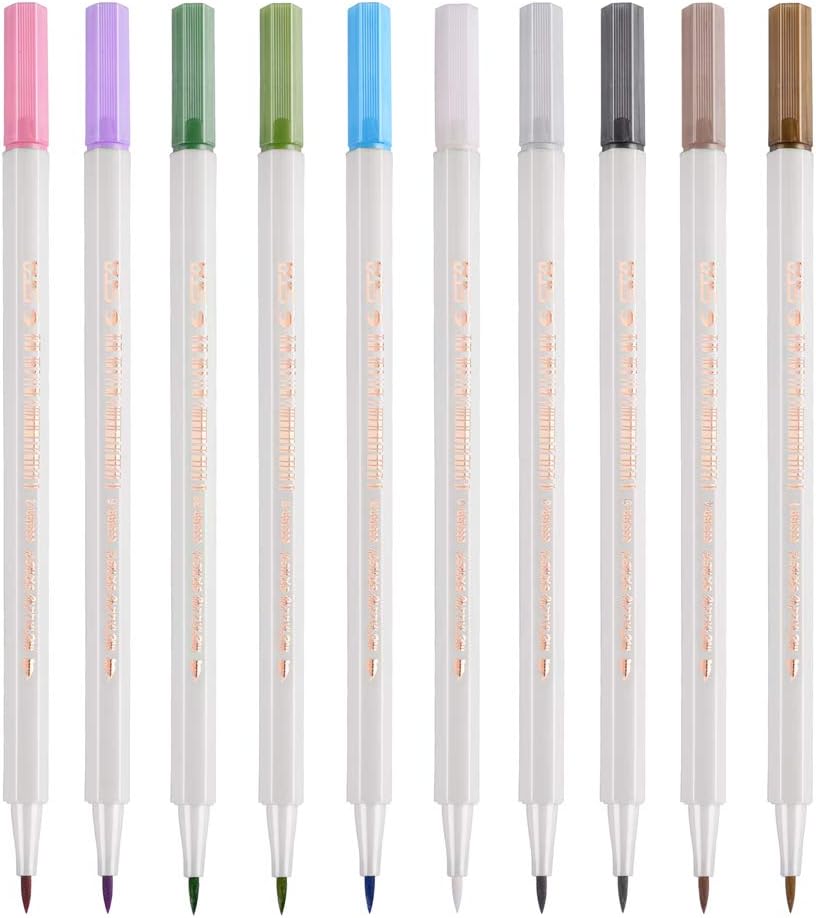 Metallic Paint Marker Pens - Set of 10 Colors - Fine Point Metal Art Brush Tip Markers for Glass Paint, Black Paper, Painting Rocks,Photo,Album,Scrapbooking,Gift Card Making,Christmas DIY Craft Kids