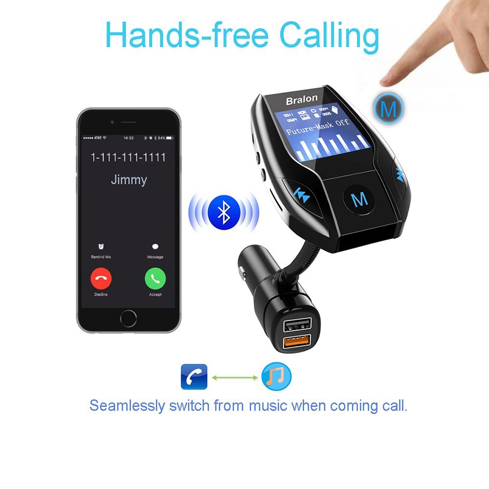 (Upgraded Version) Bluetooth FM Transmitter With Quick Charge 3.0+5V/2