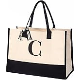 Salt Earth 100% Cotton Personalized Everyday Canvas Initial Tote Bag for Women, Monogrammed Large Utility Bag for Beach