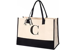 Salt Earth 100% Cotton Personalized Everyday Canvas Initial Tote Bag for Women, Monogrammed Large Utility Bag for Beach