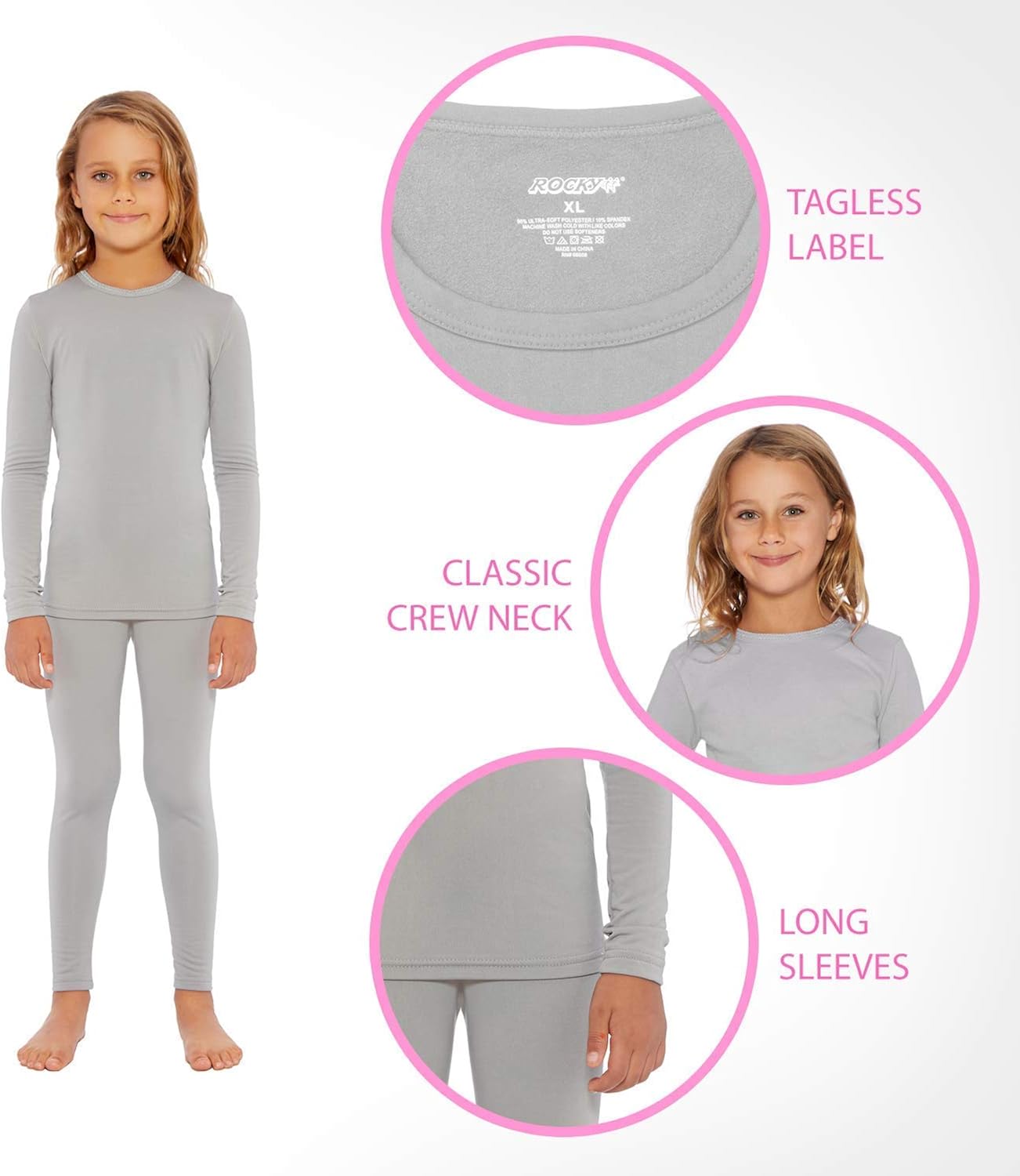 Rocky Thermal Underwear for Girls Fleece Lined Thermals Kids Base Layer Long John Set: Clothing