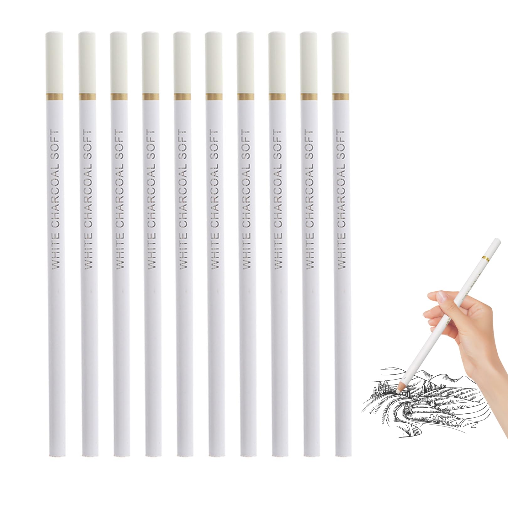 couduan 10 PCS White Pencil Charcoal Highlight Sketch Fine Point Drawing Blending Pens for Quality Artists Beginner Student, Outdoor Art Craft Accessories
