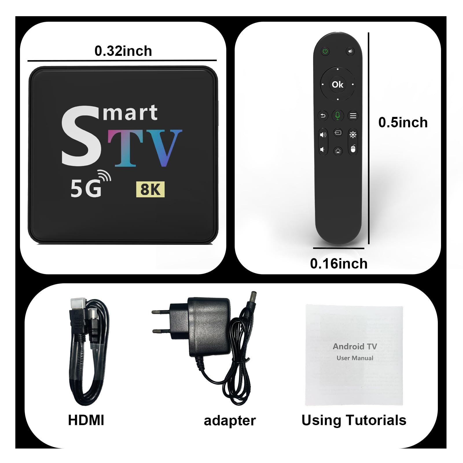 Streaming Media Player Converts Regular TV to Smart TV 4K Resolution Built-in Android 14.0 OS Quad-Core Processor WIFI6 Bluetooth Bluetooth Voice Remote 2GB+8GB Memory (M9-8K)