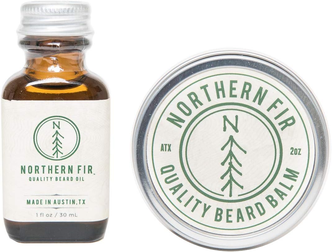 Northern Fir Beard Oil & Balm Kit - All Natural Leave in Conditioner with Argan and Jojoba Oils - Softens and Promotes Healthy Beard & Mustache Growth for Men
