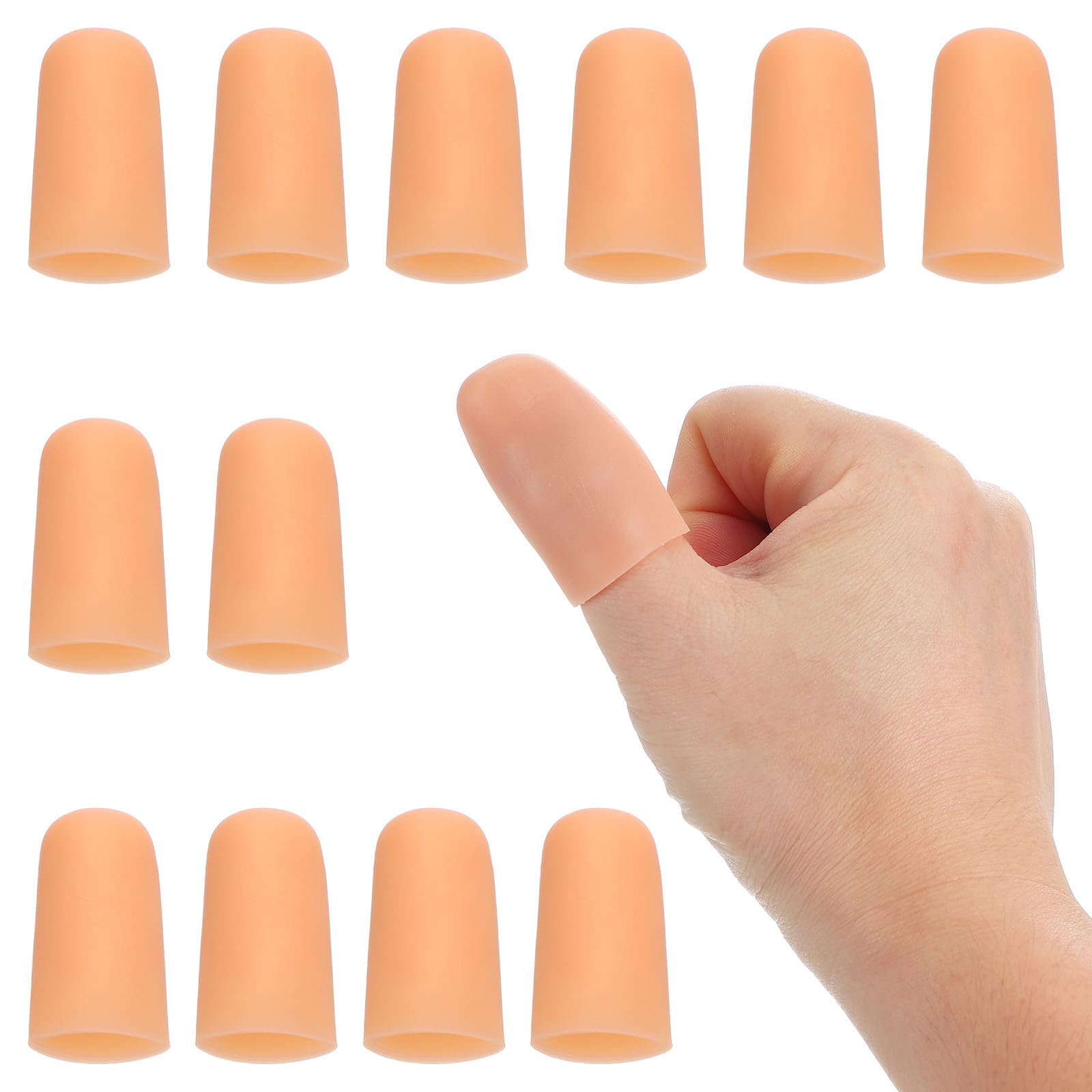 PATIKIL 1.6" Silicone Gel Finger Cots, 12 Pcs Support Fingertips Sleeve Protector Thumb Finger Caps for Finger, Beige
