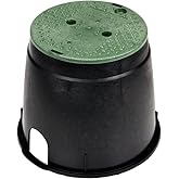 NDS 111BC 10 in. Round Standard Series Valve Box and Cover, 10 in. Height, Irrigation Control Valve Lettering, Black Box, Green Overlapping Cover, Black/Green