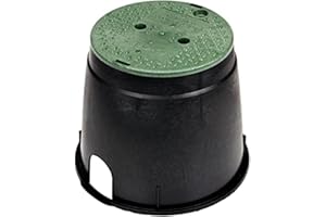 NDS 111BC 10 in. Round Standard Series Valve Box and Cover, 10 in. Height, Irrigation Control Valve Lettering, Black Box, Green Overlapping Cover, Black/Green