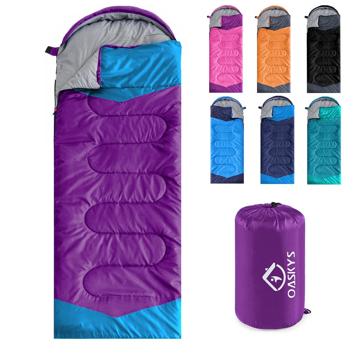 Photo 1 of oaskys Camping Sleeping Bag - 3 Season Warm & Cool Weather - Summer Spring Fall Lightweight Waterproof for Adults Kids - Camping Gear Equipment, Traveling, and Outdoors
