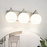 METWET Bathroom Light Fixtures, 3-Light Brushed Nickel Vanity Light, Modern Wall Sconces with Milk White Globe Glass Shade, V