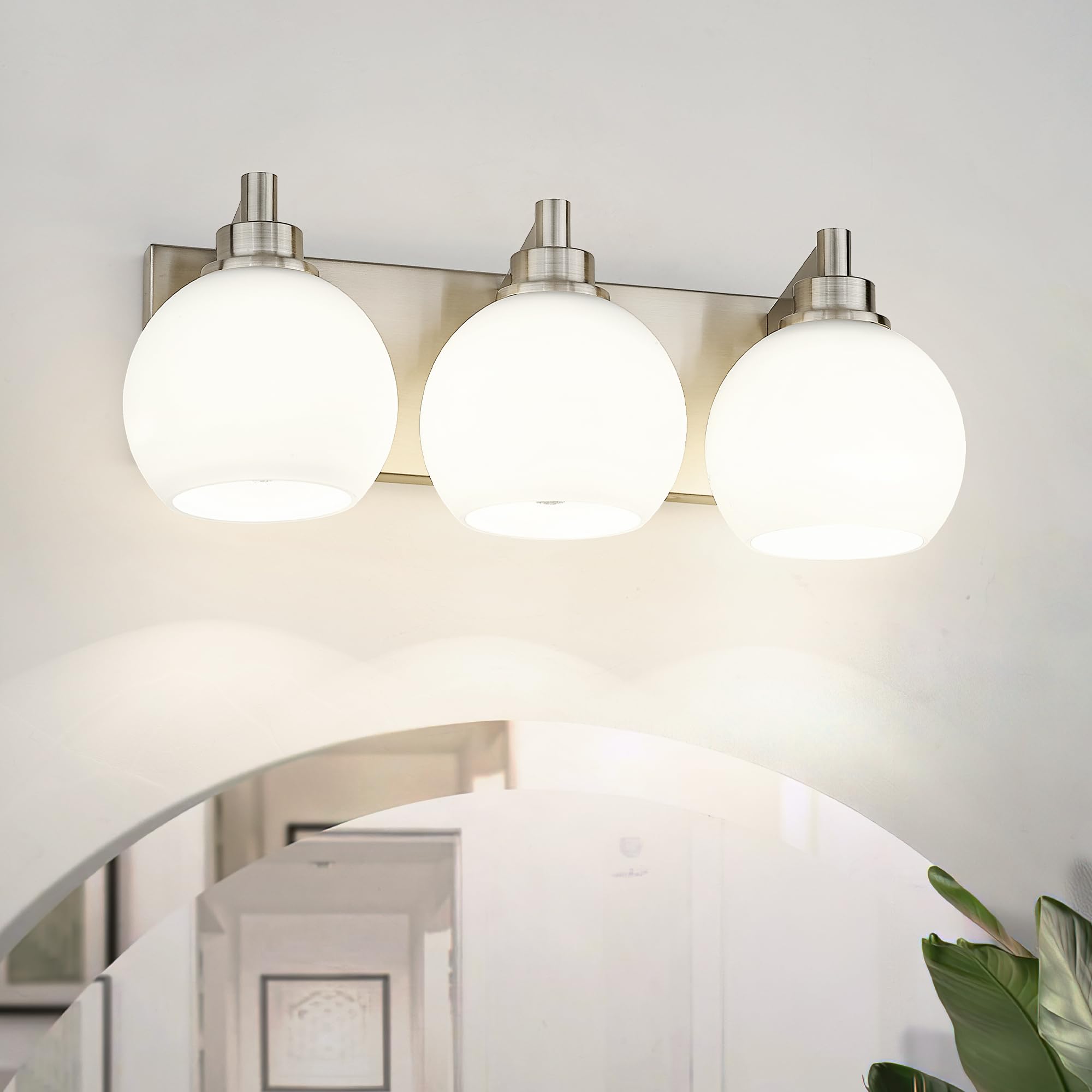 Photo 1 of METWET Bathroom Light Fixtures, 3-Light Brushed Nickel Vanity Light, Modern Wall Sconces with Milk White Globe Glass Shade, Vanity Lighting Fixtures Over Mirror, VL195-BN-ML-3