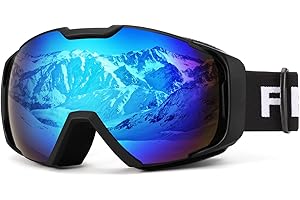 FEISEDY Ski Goggles, OTG Snow Sport Goggles for Adult Youth, Anti-Fog UV400 Protection Bendable Dual-Lenses B2961