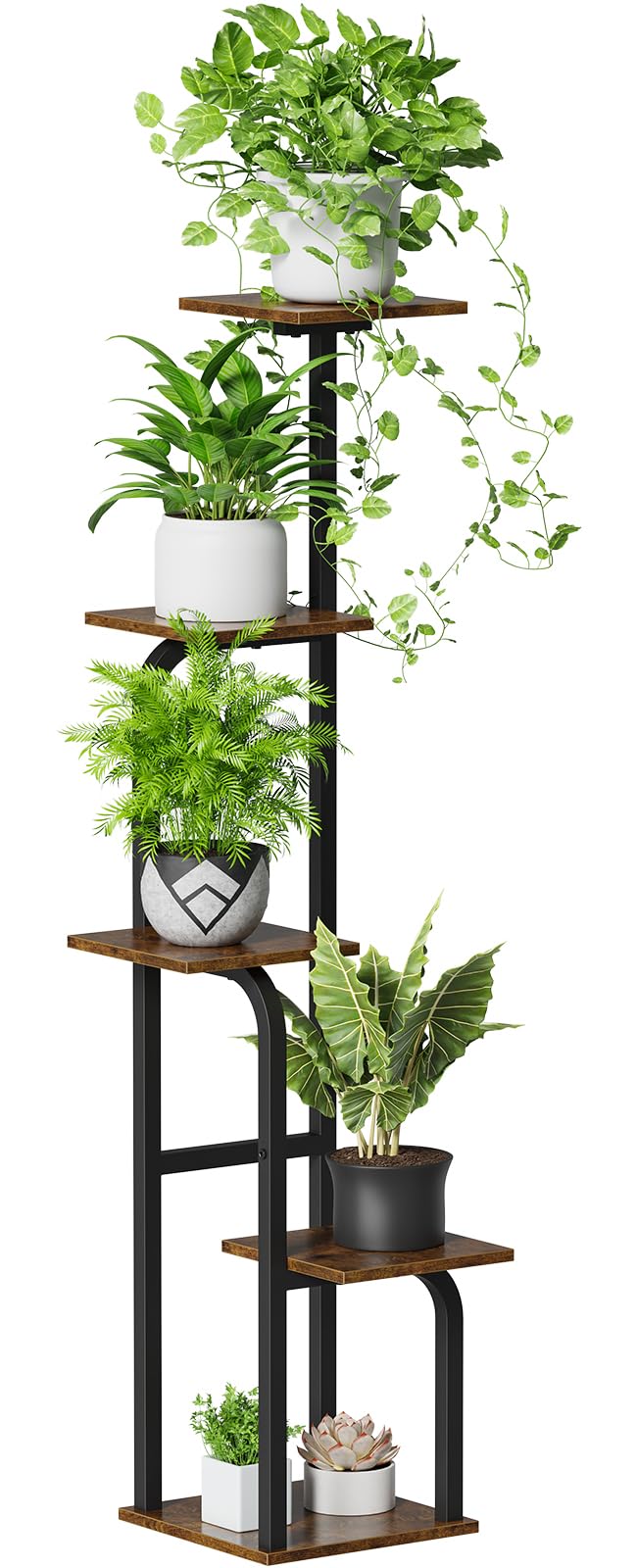 Photo 1 of Asgolion 5 Tier Plant Stand Indoor, Plant Shelf for Multiple Plants, Flower Pot Holder Shelf, Planter Display Rack for Patio Garden Balcony Living Room Bedroom Decor, Rustic Brown