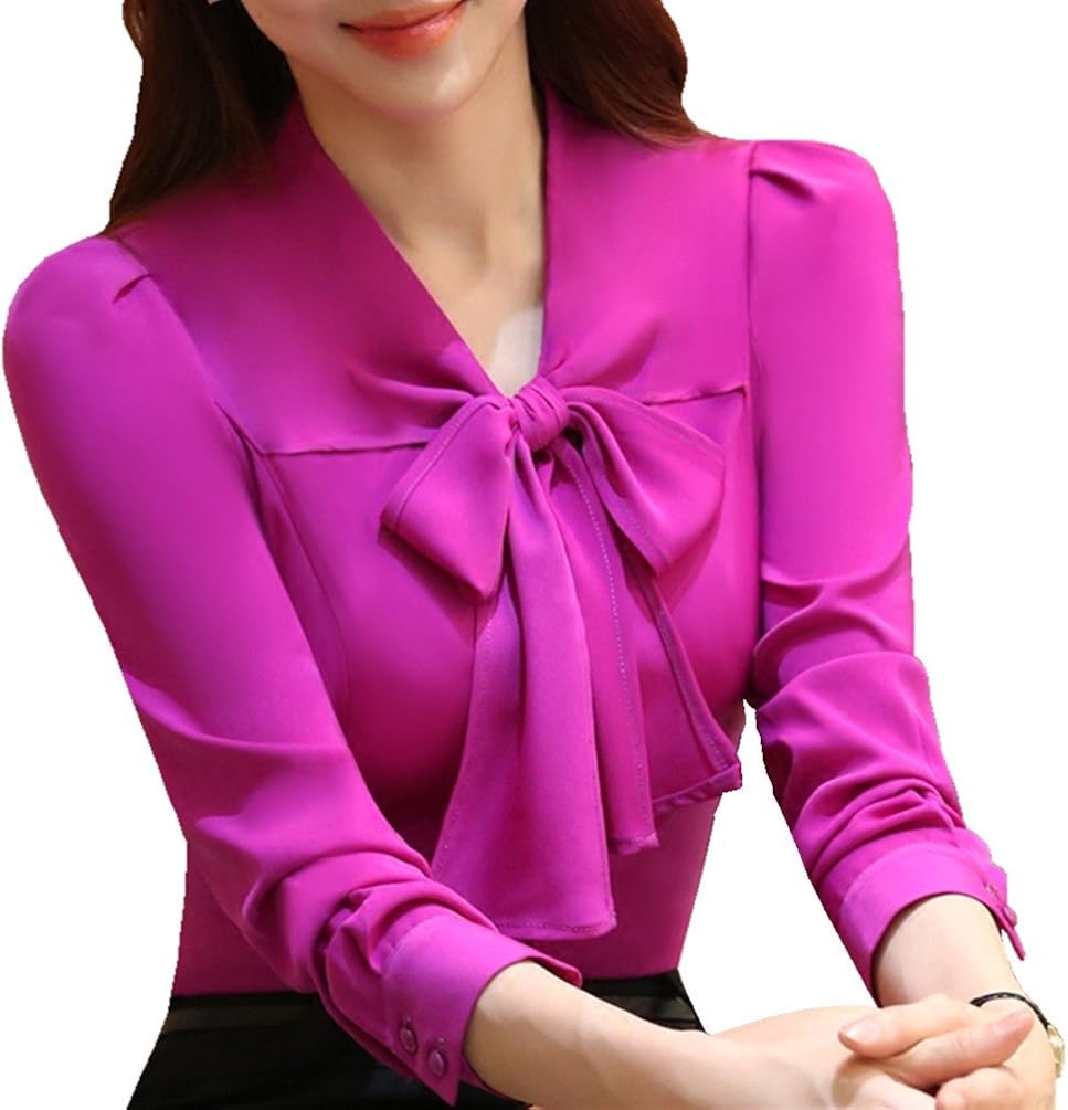 JHVYF Womens Bow Tie Neck Blouse Long Sleeve Casual Work Office Tops Button Down Shirts