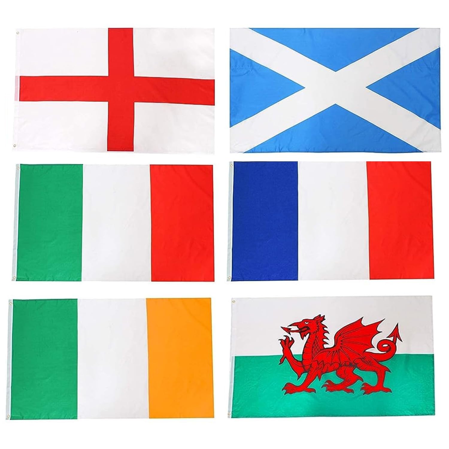 Six Nations Rugby 5ft x 3ft Flag Set - England, Scotland, Wales, Ireland, France and Italy Decorative Flags