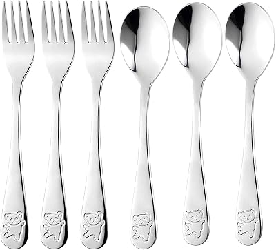 Lanjue 6 PCS Silverware Stainless Steel Flatware Fork Spoon Set Utensils
