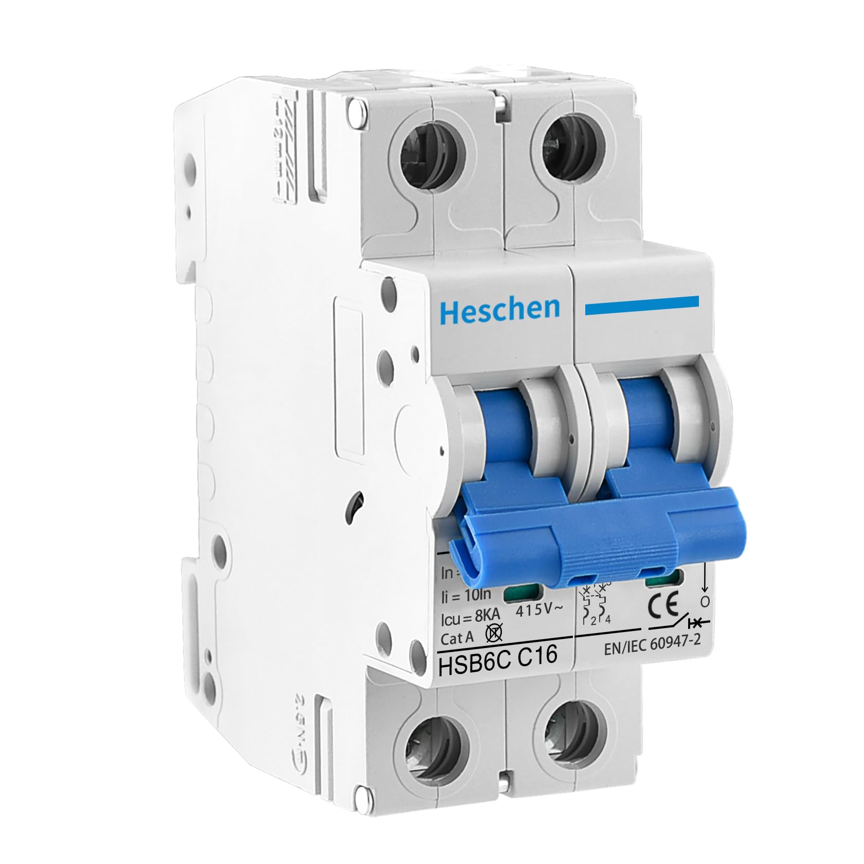 Heschen Miniature Circuit Breaker HSB6C, 16Amp Current, 2 Pole, Type C, 6kA Breaking Capacity, DIN Rail Mounting
