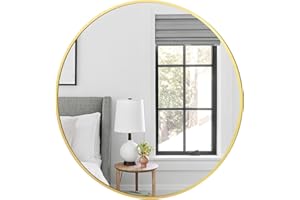 PUZONJIG 28" Round Gold Wall Mirror, Modern Style, Shatterproof Tempered Glass, Wall Mounted, Perfect for Bathroom, Bedroom, Living Room