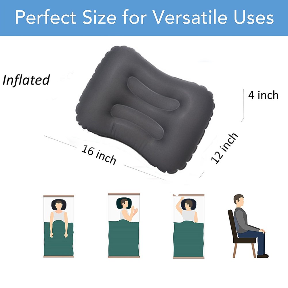 Wishesport Camping Pillows, Ultralight Inflatable Soft Flock Pillows with Head and Neck Support for Travel Hiking Outdoor Backpacking (Gray)