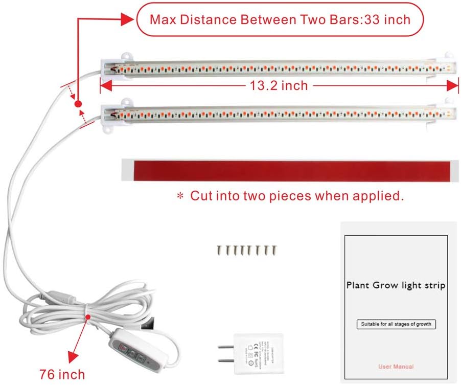 Mosthink LED Grow Light for Indoor Plants, 20W Plant Grow Light Strips, Auto On / Off Timer , 48 LEDs /4 Dimmable Levels, Light Bars for Gardening Seedlings Greenhouse, Two Pack: Home Improvement