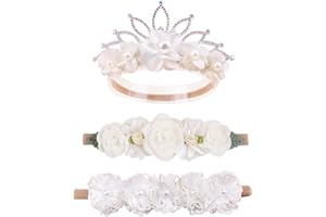 mligril Baby Girl Floral Headbands- 3pcs Nylon Headband Handmade Flower Crown Elastic Hairband Newborn Toddler Hair Accessories Gifts for Girls （1-6 years old）