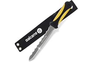 BaiCarre Stainless Steel Garden Knife with Yellow Handle,7.8" Double Side Utility Sod Cutter Lawn Repair Garden Knife with Nylon Sheath