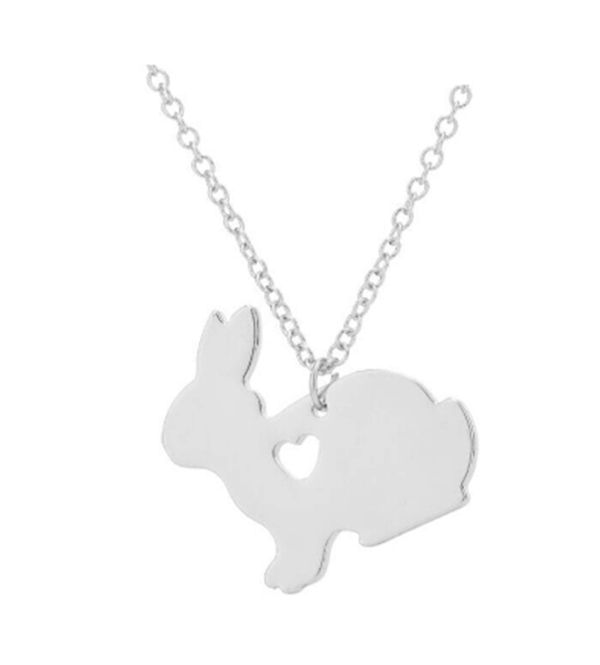 Rabbit necklace, with heart shape, in an organza gift bag