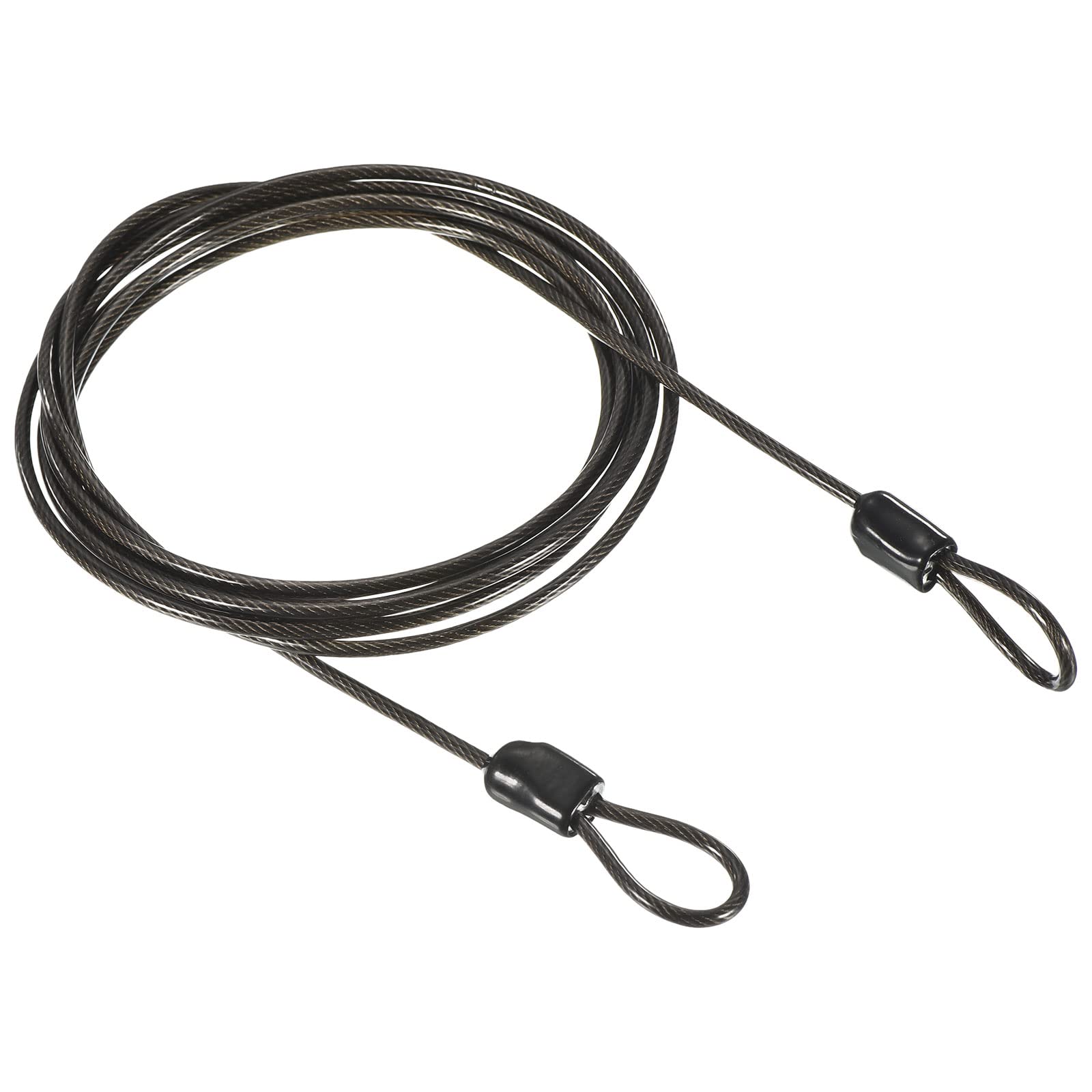 PATIKIL Security Steel Cable 2.5mm x 2m/6.56ft Coated Luggage Lock Wire Rope with Double Loop Black