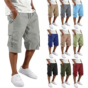 Lazduis Cargo Shorts for Men Below Knee Relaxed Fit Cotton Capri Cargo Shorts with Multi Pockets Long Tactical Shorts Summer