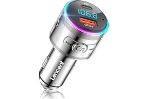 Bluetooth Transmitter for Car, LENCENT Full Metal Bluetooth 5.3 Car Adapter Dual USB Fast Charging 48W(PD 30W & QC3.0 18W), Wireless FM Radio Transmitter with Hi-Fi Music, Hands-Free Calling