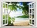 wall26 Removable Wall Sticker/Wall Mural - Sunset on The Tropical Beach with Palm Trees | Creative Window View Home Decor/Wall Decor - 24