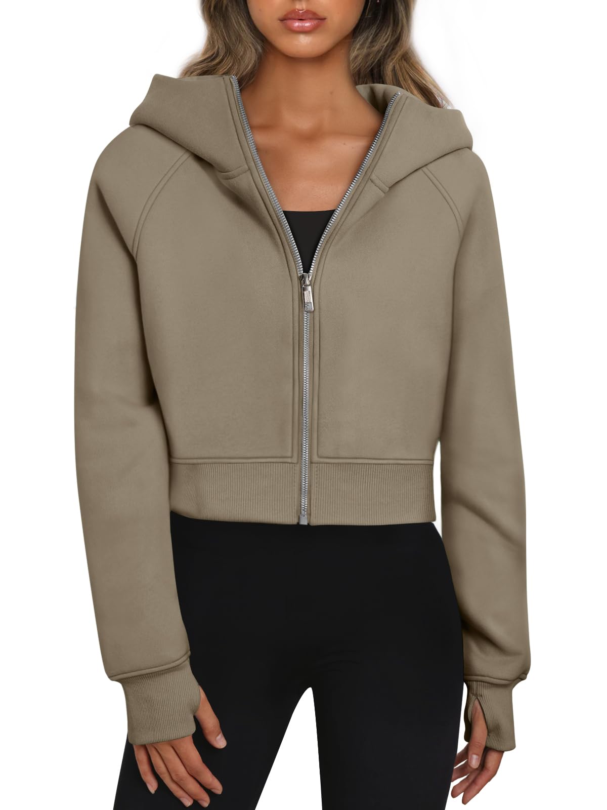Photo 1 of Trendy Queen Womens Zip Up Hoodies Jackets Cropped Sweatshirts Fleece Fall Outfits Casual Comfy Y2k Tops Winter Clothes 2025 Coffee M
