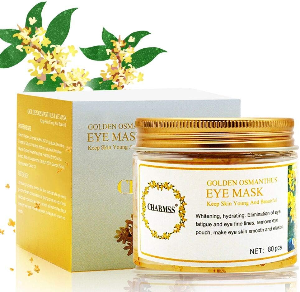 Eye Mask, QueenAcc Golden Osmanthus Eye Patches, Anti Aging Wrinkle Cooling Collagen Moisturizing Eye Pads for Dark Circles, Puffy Eyes, Dry Eyes,Remove Eye Bags, Lighten Eye Fine Wrinkles. (80pcs)