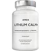 Amen Lithium Calm+ Supplement - Lithium Orotate Pills with Magnesium Glycinate & Oxide, L-Theanine - Gluten-Free, Non-GMO - 60 Capsules