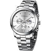 CRRJU Watches for Men Luxury Business Stainless Steel Waterproof Calendar Chronograph Analog Quartz Wristwatches
