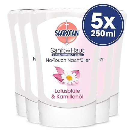 Sagrotan No-Touch Nachfüller Lotusblüte und Kamillenöl, Flüssige Handseife, 5er Pack (5 x 250 ml)