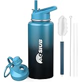 Insulated Water Bottle 32 oz, Triple Wall Vacuum Stainless Steel(Cold for 48 Hrs),Leak Proof & BPA-Free,Simple Modern Water Bottle with Drink-Through Lid & Flip Straw for Sports & Travel, Indigo-Black