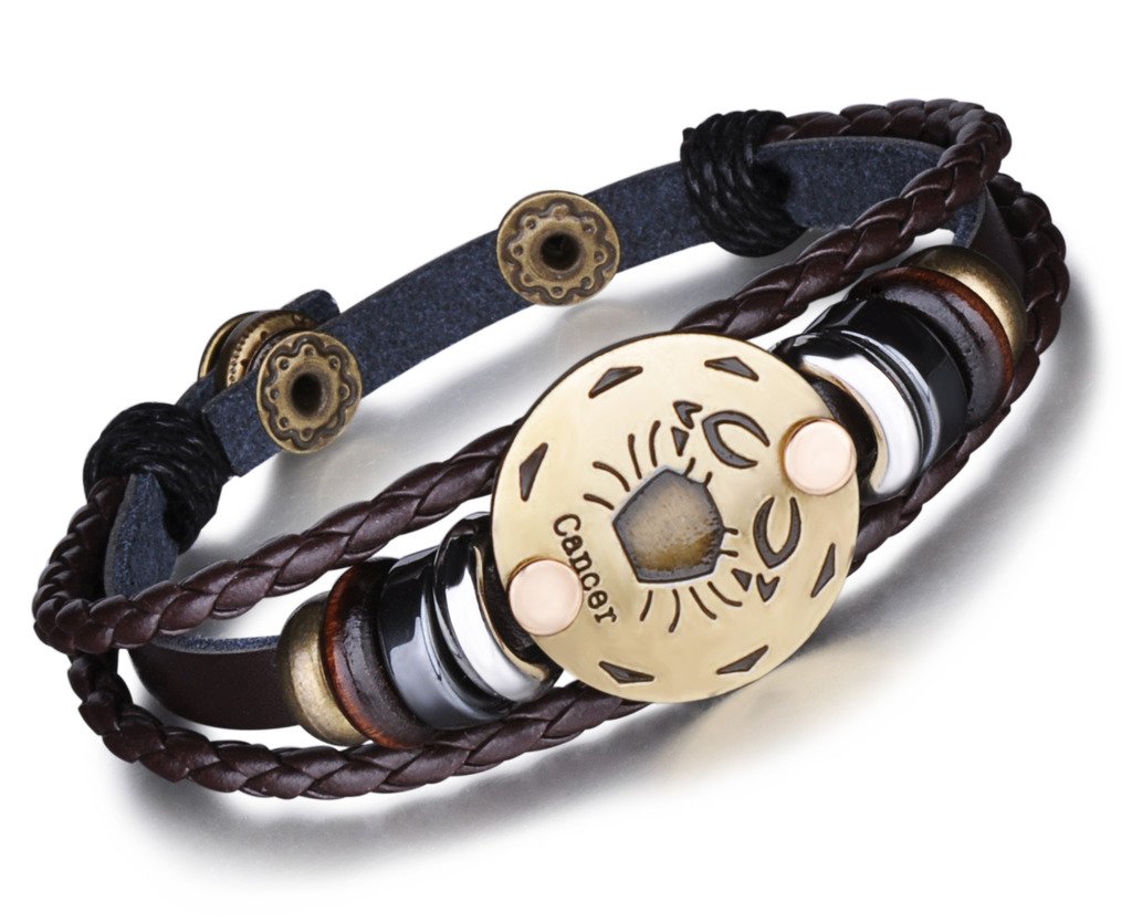 Infinite U Retro Punk Mens Womens 12 Constellation Zodiac Sign Bracelet Braided Leather Alloy Charm Bracelet Multilayer Wristband Bangle