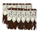 Lace and Beaded Suede Fringe Boot Cover Cuff Topper