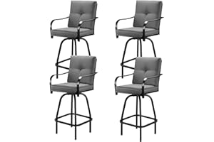 STRPRETTY BASIC STRPRETTY Patio Swivel Bar Stools Set of 4, Outdoor Bar Height Patio Swivel Chairs with Cushion for Garden Balcony Backyard (Grey)