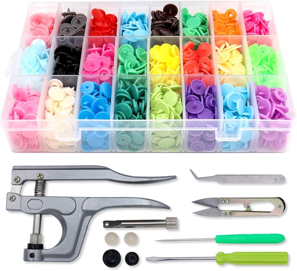 Leanking Snaps Zange mit 360 Set T5 Druckknöpfe in 24 Farben Nähfrei Zubehöre in Organizer für DIY Basteln 360sets T5 Druckknöpfe Duckknöpfe mit Zange Druckknopf (360 Set)