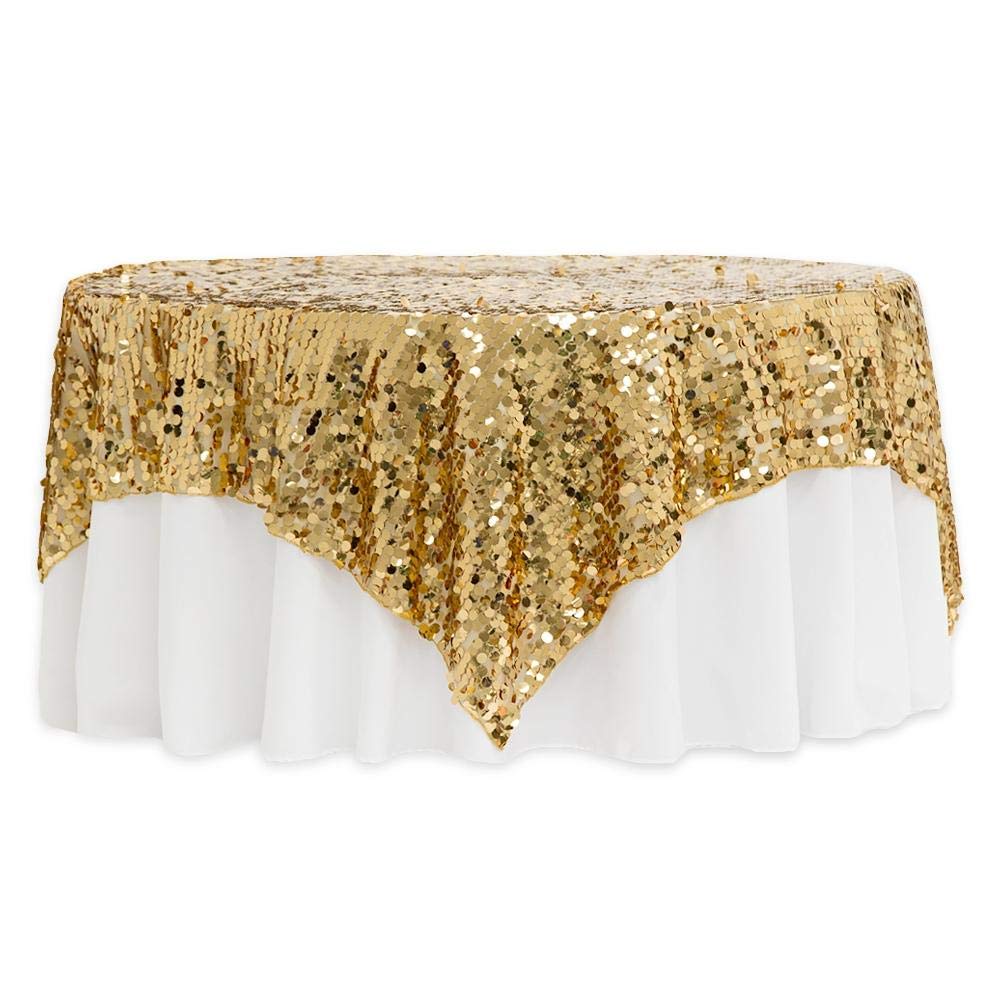 CV Linens 7920us Large Payette Sequin Table Topper-228CM X 228CM | Square | Gold | 1 Pc