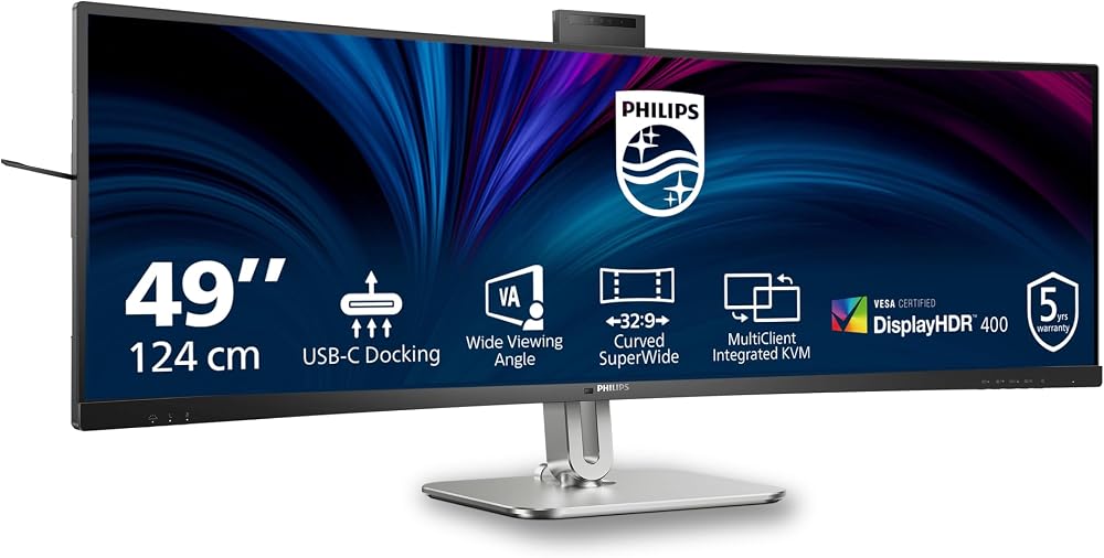 Philips 49B2U5900CH 49" QHD Curved Monitor 75Hz VA HDR400 KVM USB-C Dock Webcam