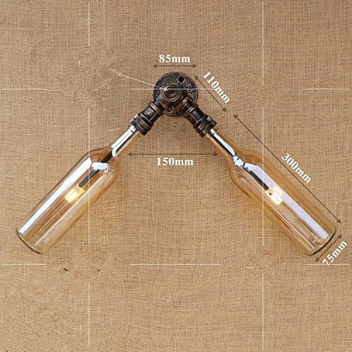 Modern Creative Wall Lamp Wall Light Lamp Fixture Creative Industries Wind Iron Pipes Wine Bottle Glass-Dual-Head Wall Lights Amber [Energy Class A++]