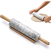 Farberware Dough Rolling Pin with Wooden Stand - Marble | Free-Spinning Roller with Rustproof Bearings, BPA-Free, Comfortable Rubberwood Handles for Pastry, Pizza, Cookies &amp; Pie Crust