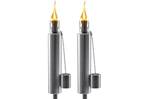 Matney Stainless Steel Outdoor Torches - Decorative Garden & Yard Lights - 5 ft Oil Lamp for Citronella - Fiberglass Wick & Snuffer Cap - Set of 2 (Barrel)